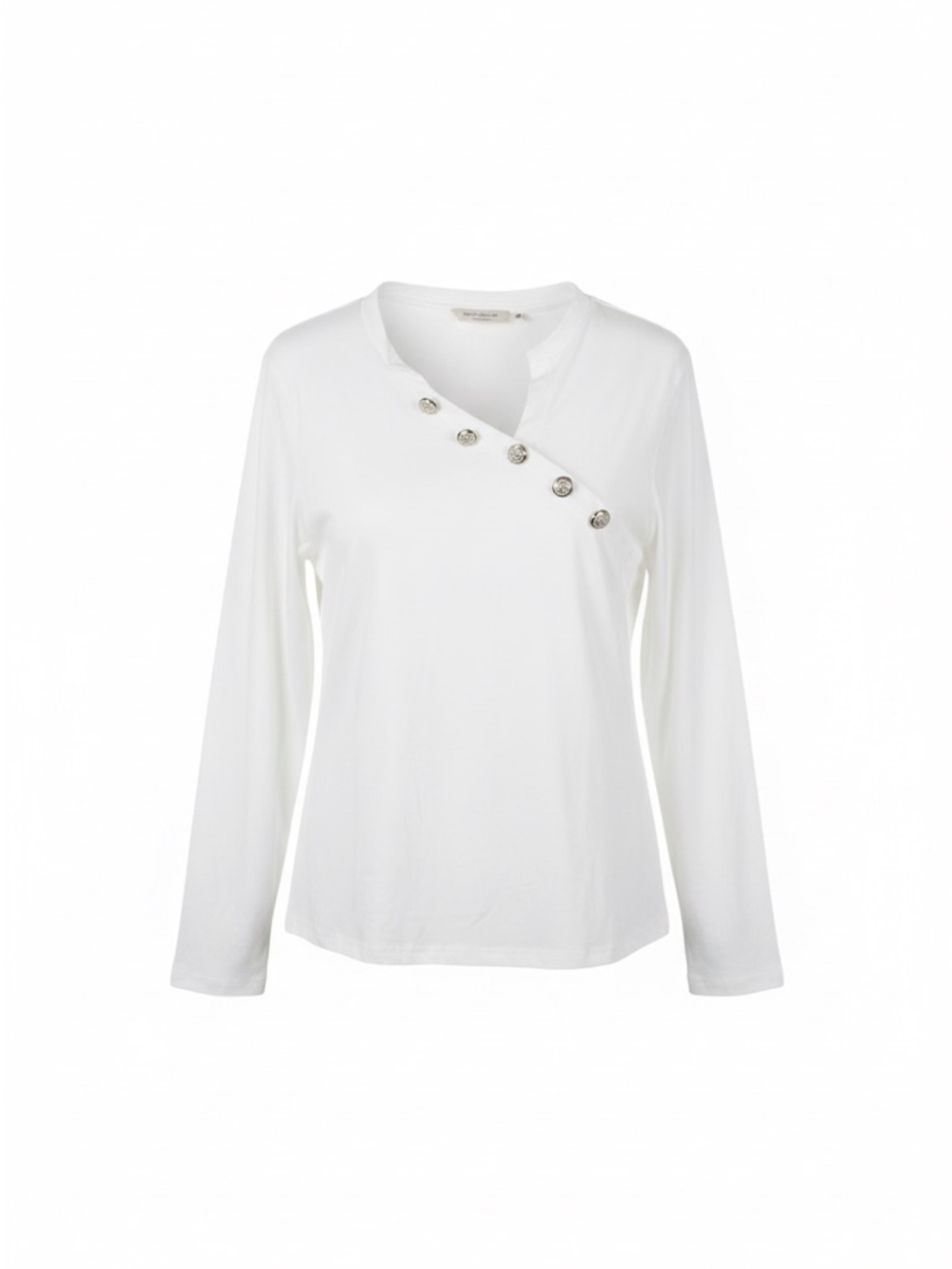 White Long-Sleeve Button Accent Women's Top gold buttons size XXL. SKU 3003